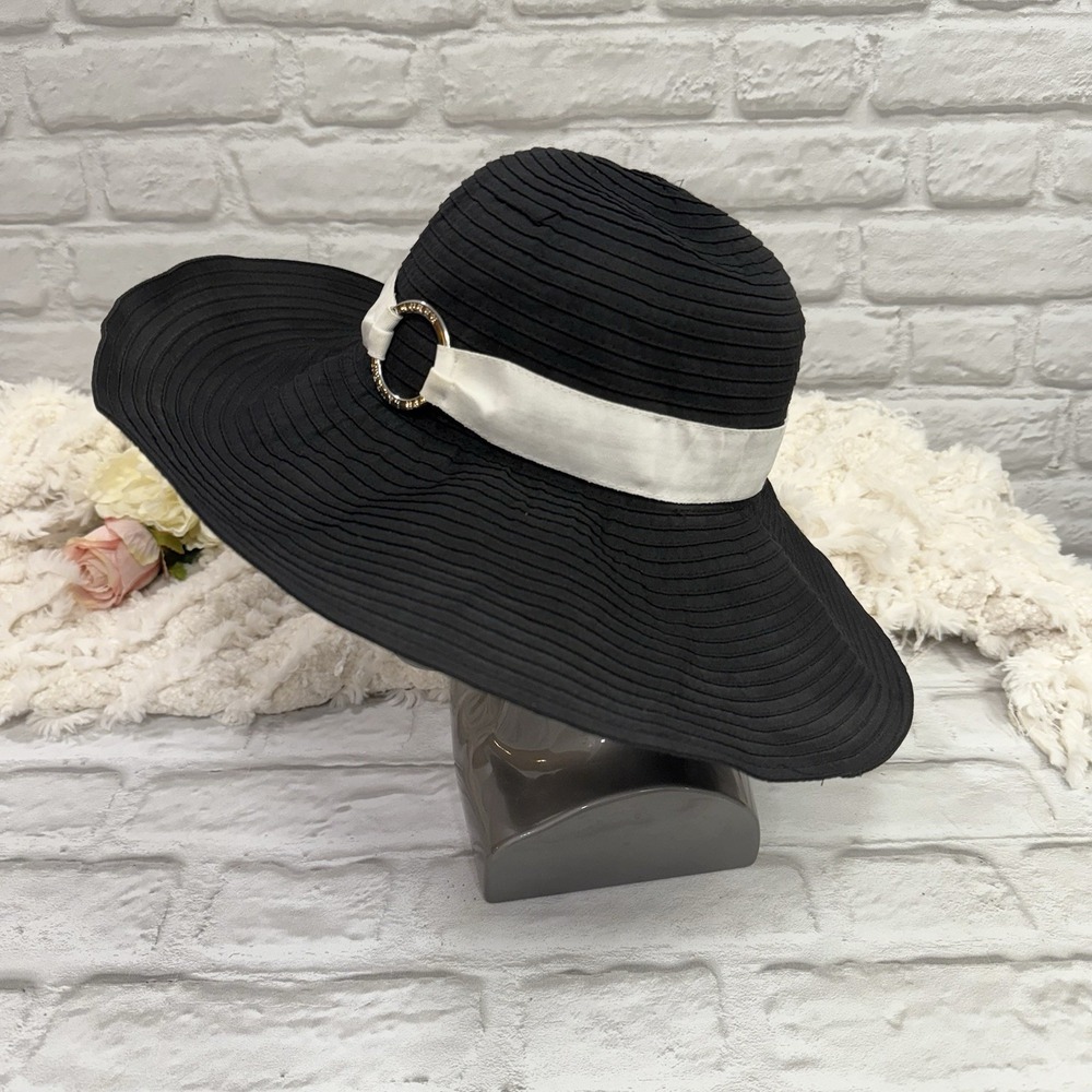Lauren Ralph Lauren Womens Medium Black Floppy Beach Sun Straw Hat Resort Travel